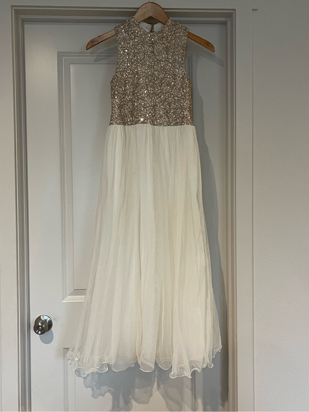 Speechless Ivory Tulle Gown with Gold Sequin Bodice